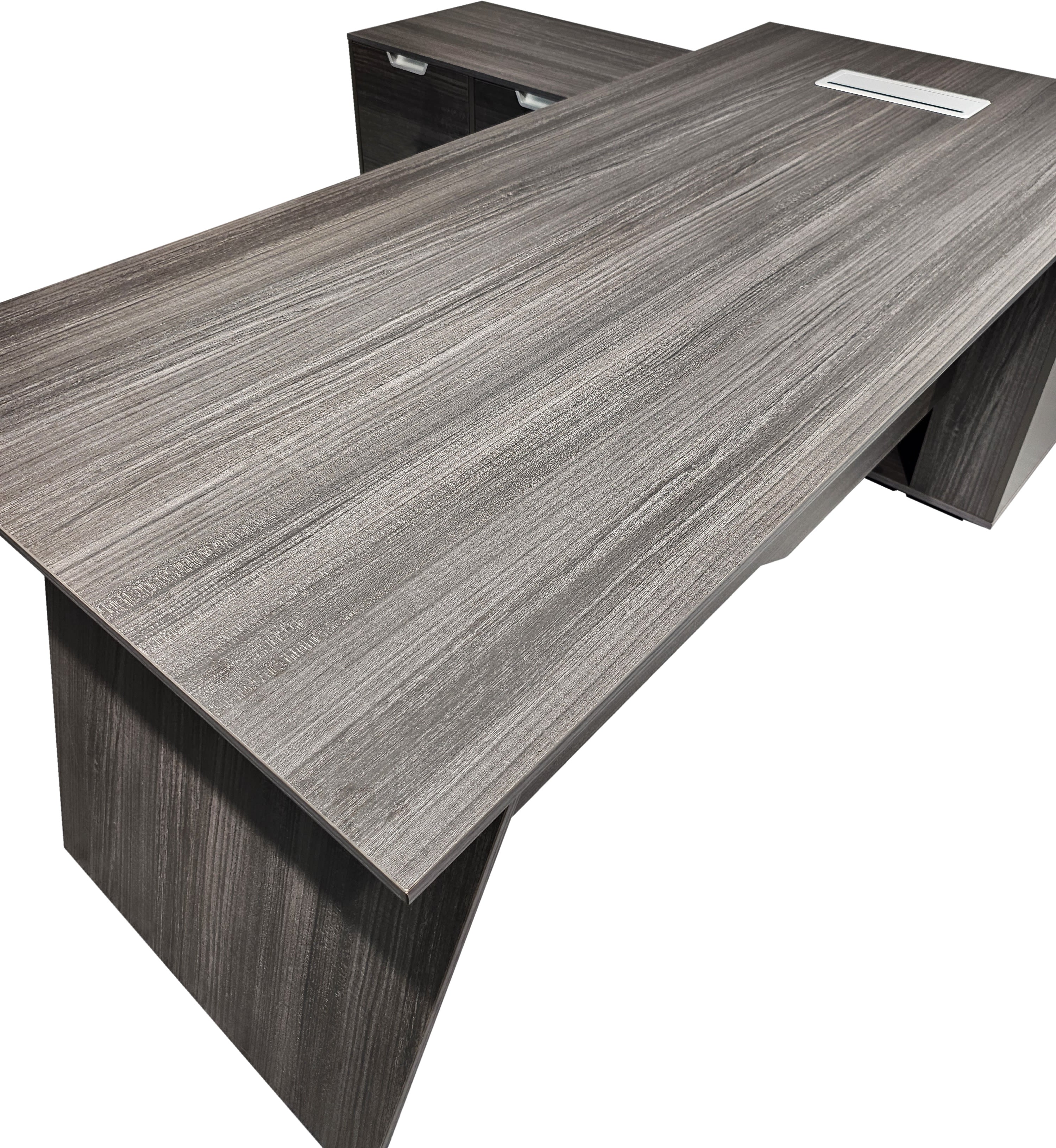 Modern Grey Oak Veneer Corner Executive Office Desk with Built in Storage - 2000mm - DG19-C-D20